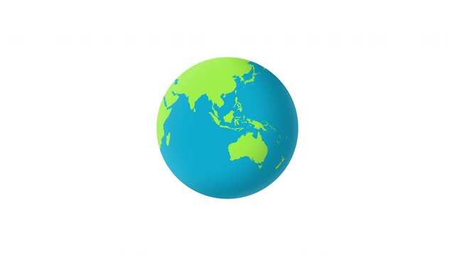 Flat design spinning Earth isolated on white. Animation of planet Earth. Flat design loop