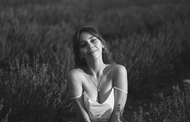 beautiful young woman on lavender field