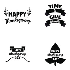 Collection, set of Thanksgiving day, decorative text, lettering, typography can be used for invitational cards, quotes, journals isolated on white background, simple black silhouette EPS Vector