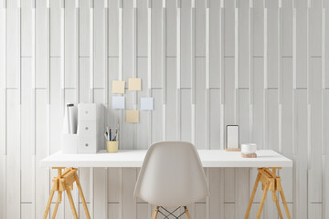 Workspace home office desk supplies on office workplace.