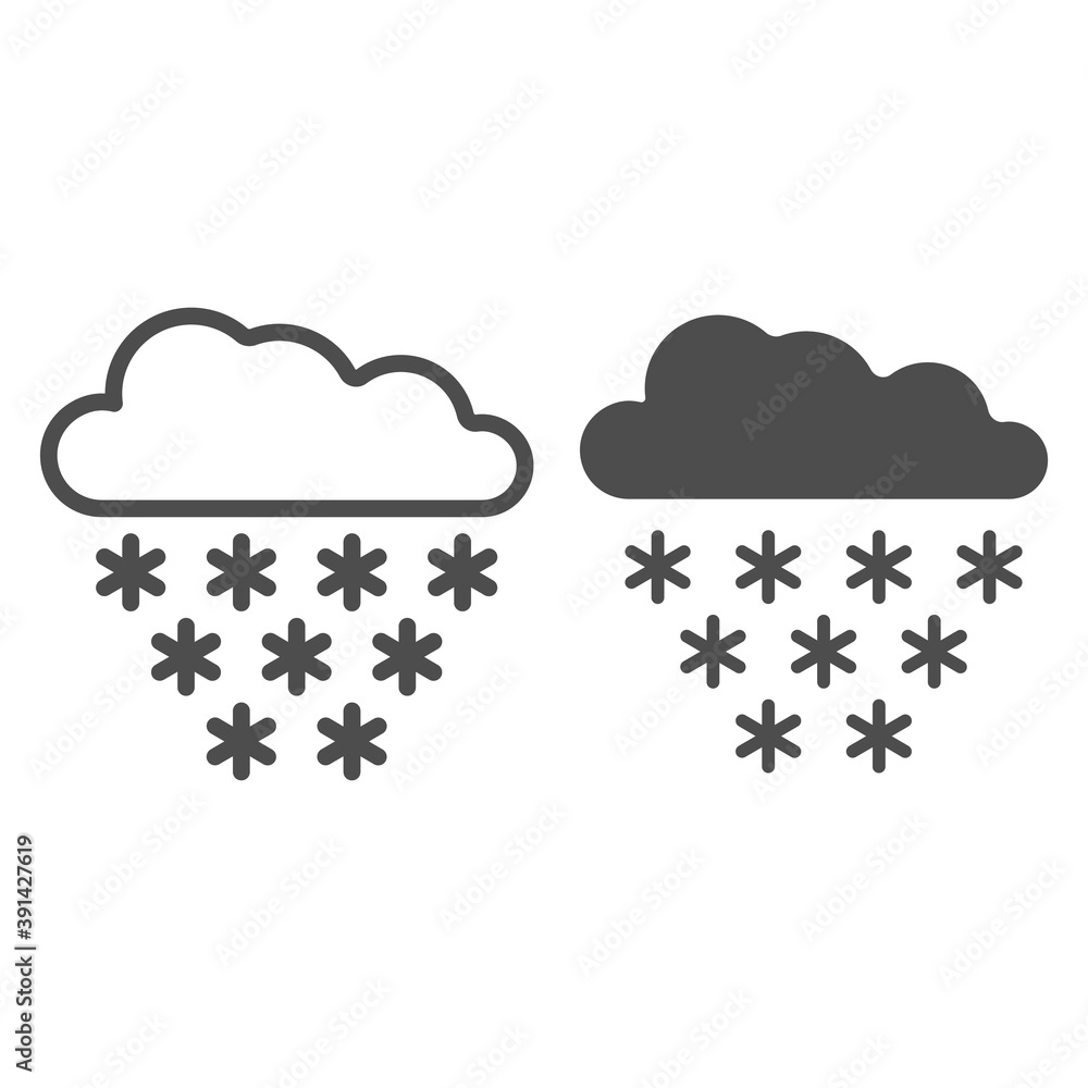 Poster snow is falling from snow cloud line and solid icon, world snow day concept, weather symbol on white