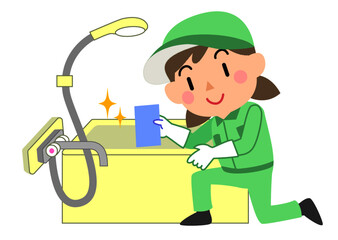 お風呂を掃除するハウスクリーニング業の女性作業員