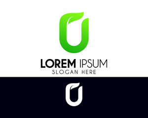 U letter logo design with leaf concept. Modern logo suitable for creative vector element or template