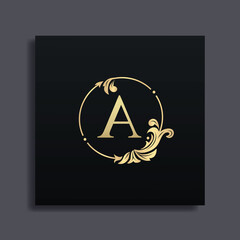 Luxury Logo Design with monogram letter A ,golden color, luxury flourish decorative style, vector illustration.