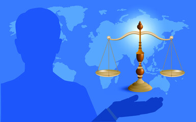 scales of justice isolated on Blue background