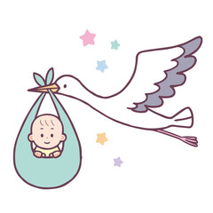 赤ちゃんを運ぶコウノトリ