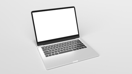 Laptop with blank screen isolated on grey background, aluminum body 3d rendering.