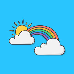 Rainbow With Sun And Clouds Isolated Vector Icon Illustration. Weather Phenomena Symbol
