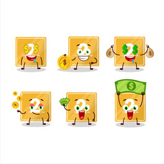 Toys block two cartoon character with cute emoticon bring money