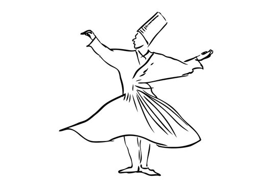 Outline Vector sketch sufi dancer, turkey
