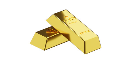 Two Gold bars on a white isolated background. Banking business concept. 3D rendering.
