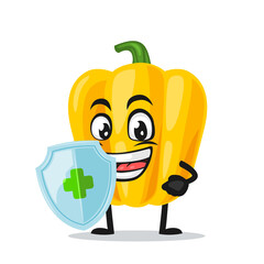 vector illustration of paprika mascot or character holding shield for protection