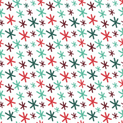 Fototapeta na wymiar Christmas seamless pattern with snowflakes. Snowfall vector background in doodle style.