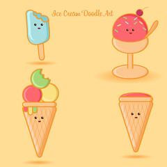 Illustration of vector graphic ice cream doodle art