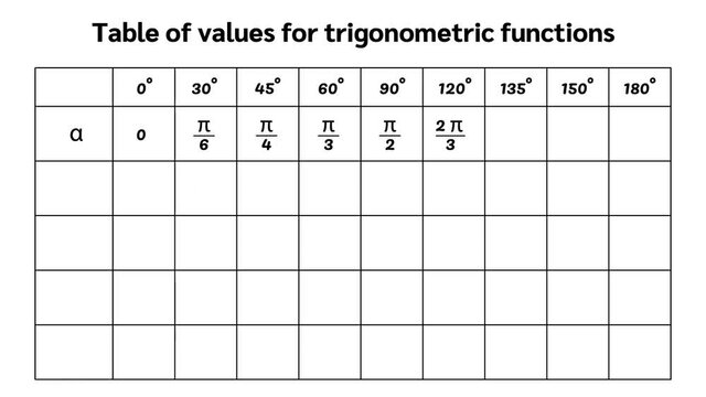black table of trigonometric functions animated video
