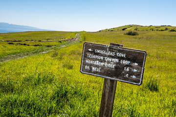 Trail sign on Santa Cruz Island, Channel Islands National Park, California