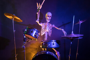 Landscape band set skeleton drumming with shadows on background