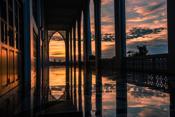 Landscape of central mosque at twilight time, Hat yai,Songkhla, Beautiful destination place of...