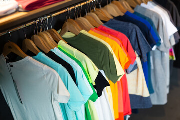 Different fashion clothes in the modern shopping centre