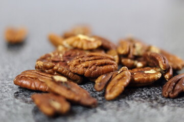 Pecan Nut Halves on Granite Slab