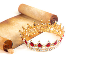A An Antique Scroll with a Royal Crown Isolated on a White Background © pamela_d_mcadams