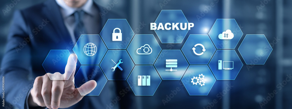Poster backup data internet technology business concept on virtual screen.