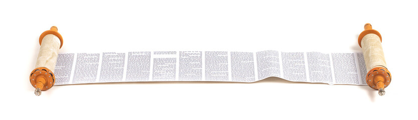 A Torah Scroll Rolled Out and Isolated on a White Background