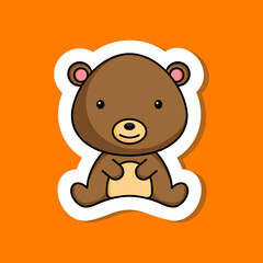 Cute cartoon sticker little bear logo template. Mascot animal character design of album, scrapbook, greeting card, invitation, flyer, sticker, card. Vector stock illustration.