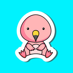 Cute cartoon sticker little flamingo logo template. Mascot animal character design of album, scrapbook, greeting card, invitation, flyer, sticker, card. Vector stock illustration.