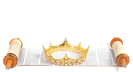 A Torah Scroll with a Royal Crown Isolated on a White Background © pamela_d_mcadams