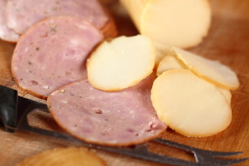 Smoked cheese and sausage slices
