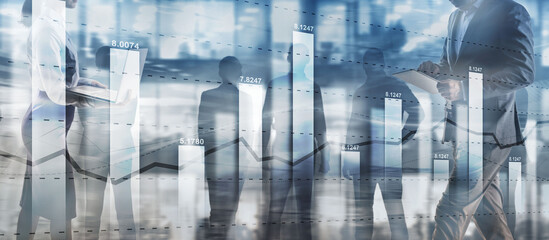 Finacial concept. Business Graph Stock Market chart. Digital charts and screen interface.