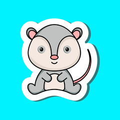Cute cartoon sticker little opossum logo template. Mascot animal character design of album, scrapbook, greeting card, invitation, flyer, sticker, card. Vector stock illustration.