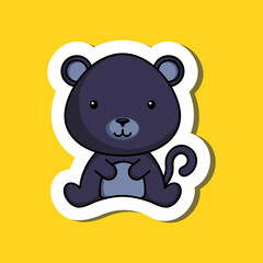 Cute cartoon sticker little panther logo template. Mascot animal character design of album, scrapbook, greeting card, invitation, flyer, sticker, card. Vector stock illustration.