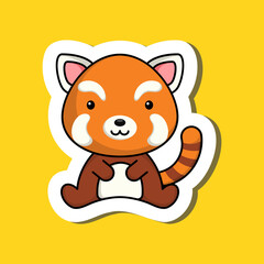 Cute cartoon sticker little panda logo template. Mascot animal character design of album, scrapbook, greeting card, invitation, flyer, sticker, card. Vector stock illustration.