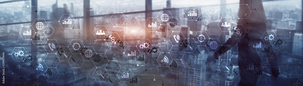 Aufkleber ict - information and telecommunication technology and iot - internet of things concepts.