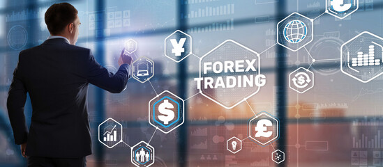 Businessman touching finger on the virtual screen and selecting Forex Trading.