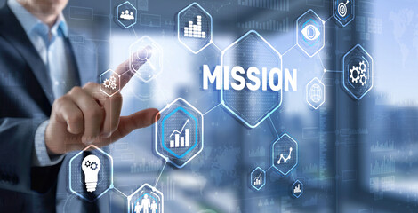 Mission concept. Finacial success chart concept on virtual screen. Business background.
