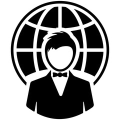 
Solid icon design of a globe and a businessman representing global businessman
