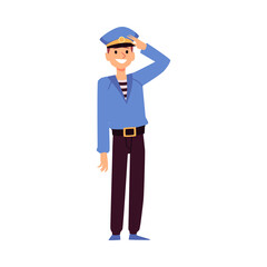 Sailor or seaman with hand in greeting gesture flat vector illustration isolated.