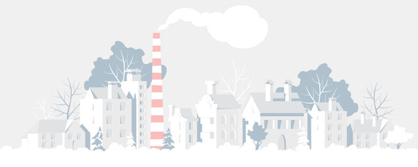 winter city landscape. vector illustration of a country town. urban panorama