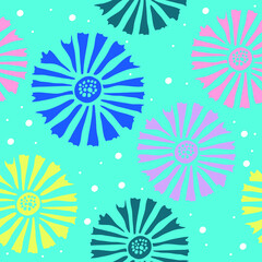seamless pattern colorful flower with light blue background