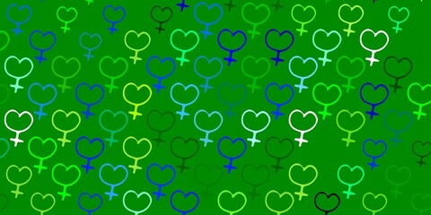 Light Blue, Green vector backdrop with woman's power symbols.