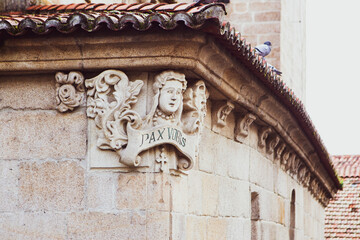 Detail in Santiago or James Church of Allariz close to Plaza Maior or Main Square