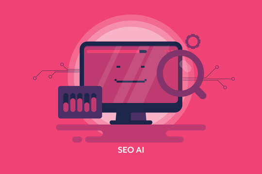 SEO AI - Artificial Intelligence In Search Technology.  Web Banner Template. 