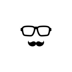 Silhouette of man's head with moustache in hipster glasses.