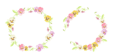 watercolor colorful pansy flower wreath frame collection isolated on white background