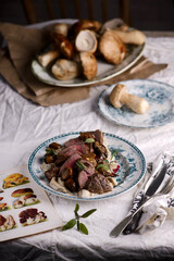 beef tenderloin with wild mushroom sauce.selective focus.