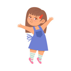 Cute Freckled Girl Jumping with Joy and Excitement Vector Illustration