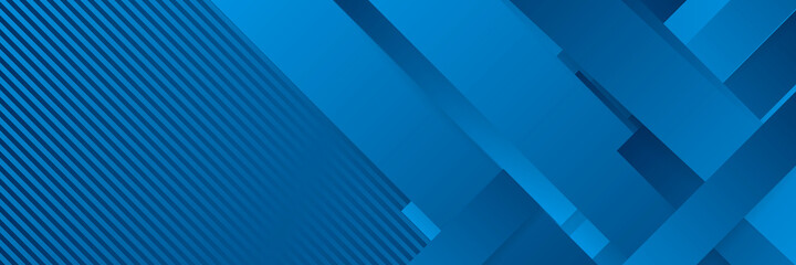 Blue tech abstract technology banner background with blue stripes and rectangles